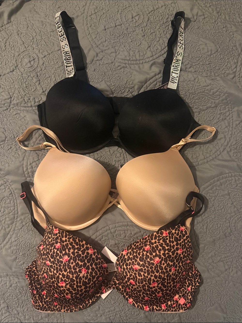 Victoria's Secret 3-Pack T-Shirt Bras — Black, Nude, Leopard
